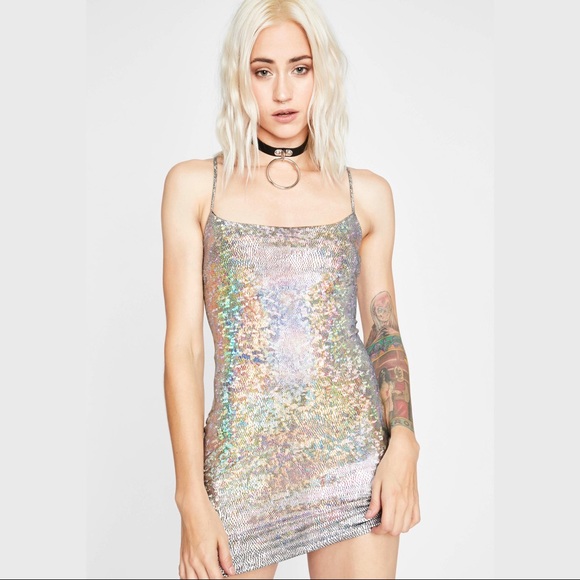 💜 🆕 Sexy Dress Mini Hologram Bodycon Square Neck - Picture 6 of 6